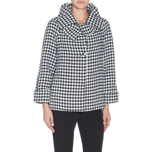 Darling Womens Karmen Black White Houndstooth Swing Jacket Double Collar Med - Picture 3 of 16